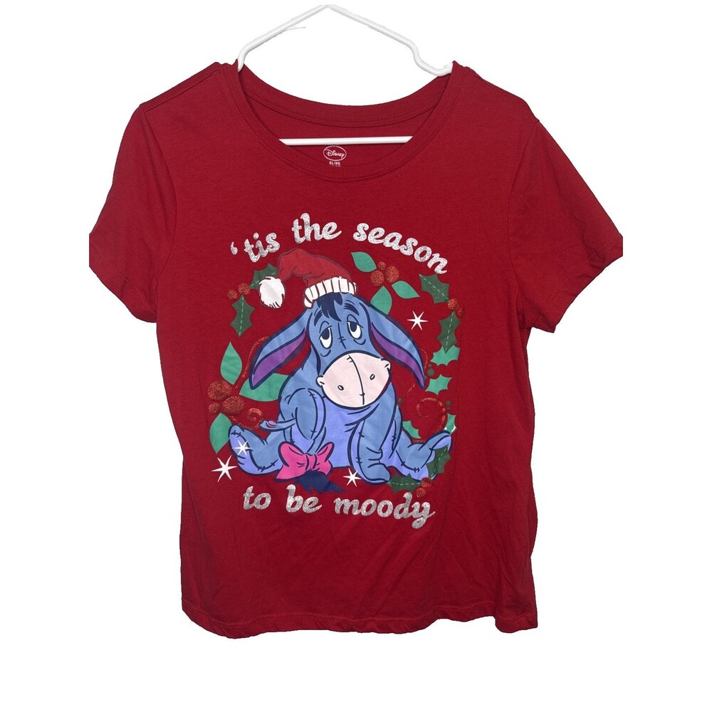Disney Red Christmas T-Shirt Eeyore Tis The Season To Be Moody Kids Sz XL 15/17